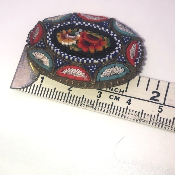 VTG Italian Micro Mosaic Glass Floral Flower C Clasp Brooch 1.5” - Picture 8 of 8
